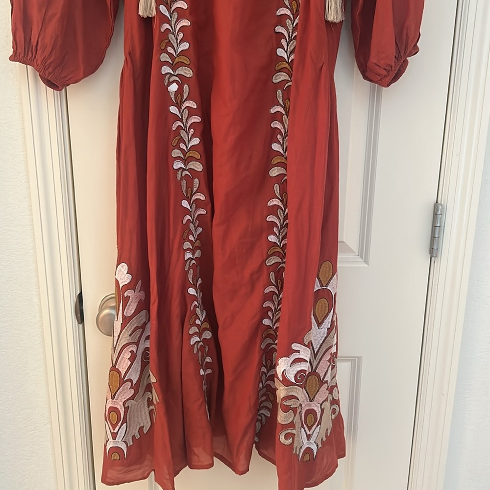 Anthropologie Rust Embroidered Long Sleeve Dress - Picture 5 of 17